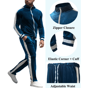 Người Đàn Ông Của Velour Tracksuit Set Đầy Đủ Zip Áo Khoác Giản Dị Quần Ấm Thể Thao Tập Thể Dục Trang Phục Cho Mùa Đông 2-Mảnh Sweatsuit Chạy Bộ Phù Hợp Với - Product Image 1