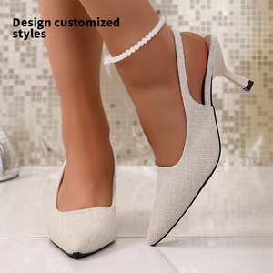 Nouvelle conception de chaussures pour femme, sexy, à talons hauts fins et pointus, avec motif croisé, tissu tissé, bride en PU, chaussures pour femme PDJ-03 - Product Image 3