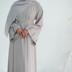 2025 Sang Trọng Dubai New Abaya Thiết Kế Mở Phía Trước Crepe Đính Cườm Áo Cho Phụ Nữ khiêm tốn 2 Mảnh Polyester Hồi Giáo Quần Áo Cho Mùa Hè - Product Image 4