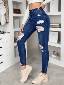 2026 Women's High-<b>Waisted</b> Ripped Skinny <b>Jeans</b>, Distressed <b>Elastic</b> Fitted Denim, Casual Streetwear - Product Image 2