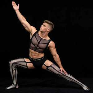 Men's <b>Fishnet</b> Suit Black Spandex Polyester Stage Dance Wear Performance Clothing K449 - Product Image 2