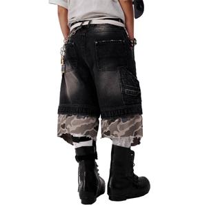 Shorts Bermuda en jean déchiré style hip-hop, motif camouflage personnalisé, vintage, délavé, déchiré, coupe ample pour hommes – Vente en gros - Product Image 2