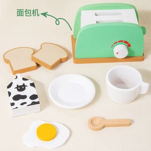 Kids Wooden Pretend Play Kitchen Appliances Toy Set with Coffee Maker <b>Machine</b> Blender Mixer and Toaster - Product Image 4