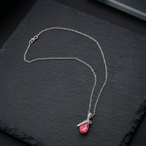 Collier élégant avec pendentif en cristal rose en forme de larme plaqué argent pour femme |   Bijoux de mode minimalistes |   Vêtements légers pour tous les jours | - Product Image 3