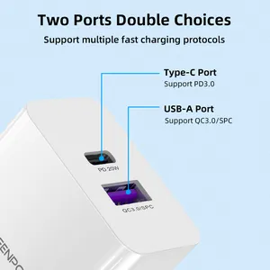 Eu Adapter Greenport Wall Charger Type C PD 20W Adapter Fast Charging US/EU/UK Plug Support Phone 12 I Product/Android System Charger Head