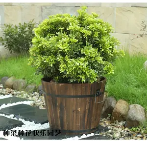 Tonneau rond <span class=keywords><strong>en</strong></span> <span class=keywords><strong>bois</strong></span> pour plantation, pot de fleurs, jardinière <span class=keywords><strong>en</strong></span> <span class=keywords><strong>bois</strong></span> - Product Image 1