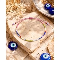 Gelang Manik-manik Go2boho dengan Manik-manik Keramik Geometris Multiwarna dan Tali Pink yang Dapat Disesuaikan, Perhiasan Hadiah Uniseks yang Trendi