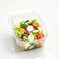 Herbruikbare vierkante PET-embossed clamshell saladebox met scharnierend deksel, transparante wegwerp voedselcontainer, geperst patroon, food grade