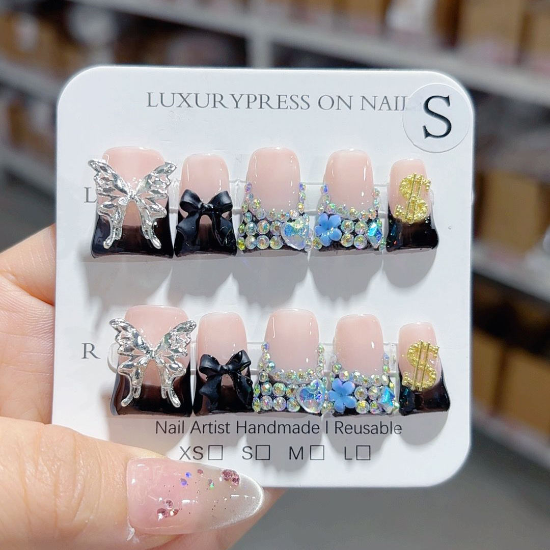 101-110 Handmade Duck-Beak-Shaped Artificial Fingernails 10pcs High Quality Press on Nails with Glue for Nail Art False Nails