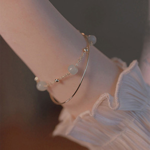 Hetian <b>Jade</b> Double Layer Bracelet For Women Simple Stackable <b>Bangle</b> Gift Jewelry - Product Image 3