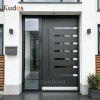 Porte d'entrée moderne en acier avec verre dépoli horizontal, porte extérieure personnalisée, porte de sécurité en acier avec panneau latéral en verre