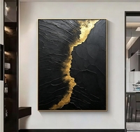 Peinture à l'huile abstraite texturée Or Noir sur toile, peinte à la main en impasto épais, Art mural de luxe pour Villa et Hôtel
