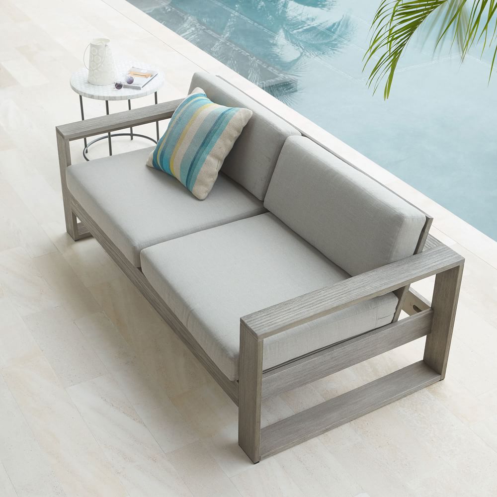 Easy cleaning two seat garden courtyard teak wood outdoor furniture sofa with cushion