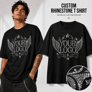 T-shirt personnalisé en strass pour homme, coupe oversize, en coton noir, avec motif aile d'étoile en cristal, style Hip Hop Streetwear, idéal pour concert et soirée, haut tendance - Product Image 1