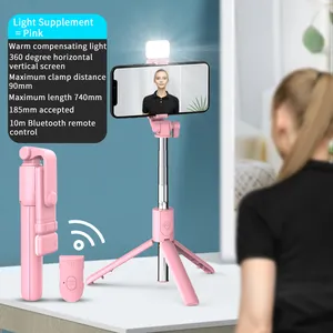 Xu hướng sản phẩm 2023 New arrivals không dây Bluetooth đi du lịch mở rộng điền vào ánh sáng Selfie Stick ngoài trời cho điện thoại bức ảnh