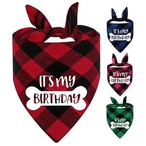 Bandana cetak tulang katun 100% Custom 'it MY Birthday 'Logo Aksesori leher Ulang Tahun anjing untuk musim panas dan musim dingin