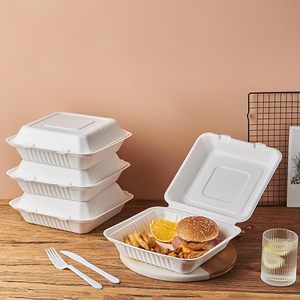 Contenants alimentaires à emporter Bio Natural Clamshell avec couvercles 21cmX21CM - Product Image 5