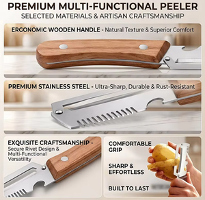 Pelador <span class=keywords><strong>de</strong></span> cocina <span class=keywords><strong>de</strong></span> acero inoxidable con mango <span class=keywords><strong>de</strong></span> <span class=keywords><strong>madera</strong></span> para pelar y cortar frutas y verduras, herramienta <span class=keywords><strong>de</strong></span> cocina, 1 unidad - Product Image 4