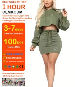 Set di gonna da <span class=keywords><strong>donna</strong></span> di lusso in due pezzi in tinta unita felpa con cappuccio e gonna Set abito da <span class=keywords><strong>donna</strong></span> <span class=keywords><strong>abbigliamento</strong></span> da palestra gonna da Tennis - Product Image 1