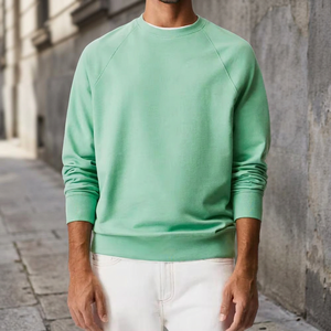 เสื้อสเวตเชิ้ตคอกลมแขนราแกลนสำหรับผู้ชาย สีพื้น ผ้าฝ้ายถัก สวมใส่สบาย ทรงปกติ สีเขียวฤดูใบไม้ร่วง - Product Image 2