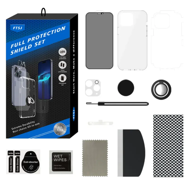 7 in 1Budle Set Phone Case Back Film HD Clear Tempered Glass Screen Protector and Camera Lens Film Full Protection