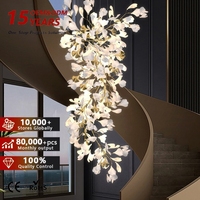 Lustre moderne de luxe en forme de feuilles, décoration de hall d'hôtel, villa, escalier, feuilles de ginkgo en céramique