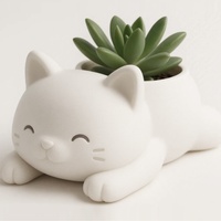 Pot de fleurs en forme de chaton mignon imprimé en 3D, jardinière pour plantes succulentes, ornement de cactus pour la maison et le bureau, porte-bougie créatif, décoration moderne