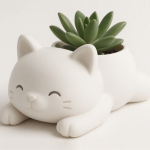 Maceta de Suculentas con Diseño de Gatito de Dibujos Animados Impresa en 3D, Adorno Creativo para Cactus, Portavelas Decorativo Moderno para Hogar u Oficina - Product Image 1