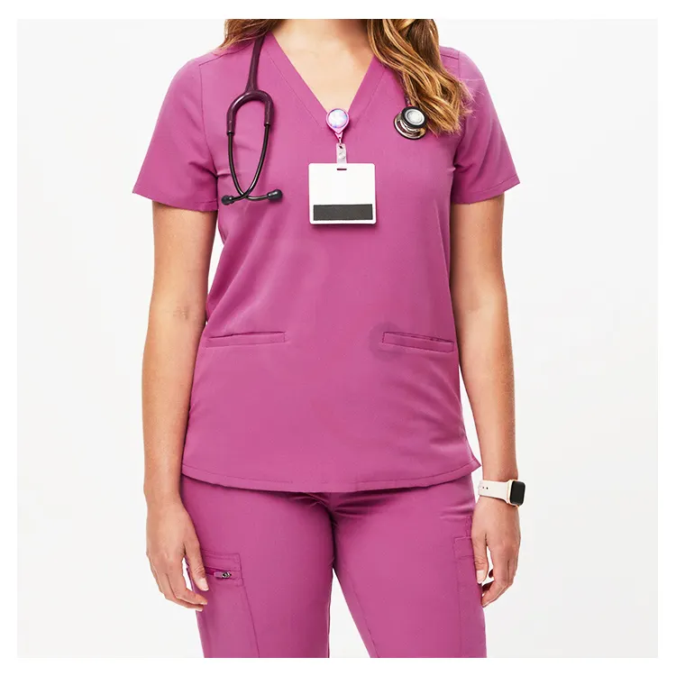 Logo personalizzato scrub traspiranti per l'umidità top da donna uniforme da infermiera con scollo a v scrub top