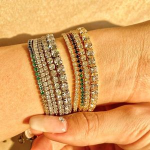 สร้อยข้อมือเทนนิสคลาสสิก Dylam เงินแท้ 925 ชุบโรเดียม ทอง 18K ประดับเพชรคิวบิกเซอร์โคเนีย 5A ทรงกลม 3 มม. ระยิบระยับ - Product Image 2
