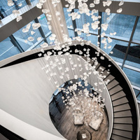 Luminaires suspendus en verre et pierre faits à la main de style moderne, pour plafonds hauts, escaliers d'hôtel, villas, grands lustres longs