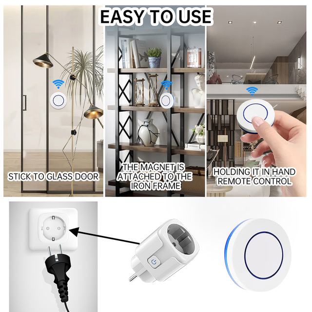 433MHz Smart WiFi Plug Socket Stick-On Switch No Wiring for Garage Hotel & Home Appliances