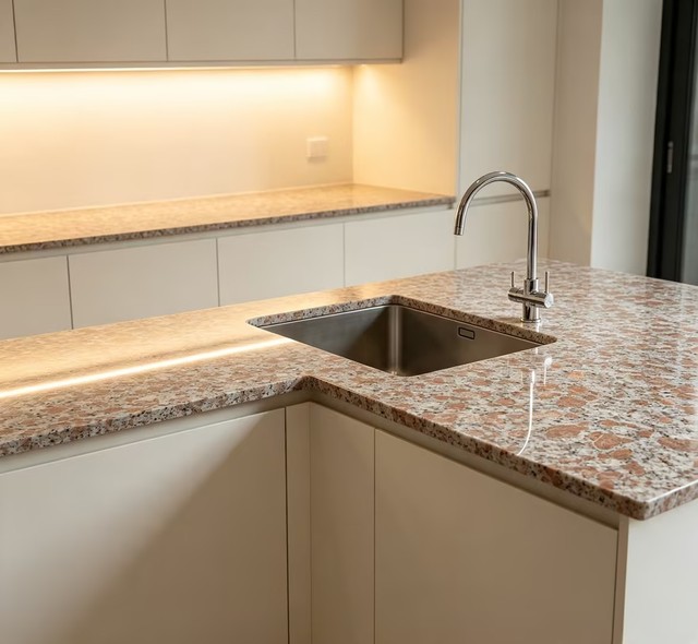 Modern Pearl Red Honed Granite Countertop Slabs-Cut-To-Size Model G384-Chinese Manufacturer Wholesaler Graphic Design Solutions