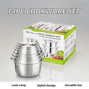 Juego de utensilios de cocina de aluminio de 14 piezas de diseño moderno al por mayor, utensilios de cocina con olla para sopa y guisos, Juego De Ollas De <span class=keywords><strong>Cocin</strong></span> de Metal - Product Image 2