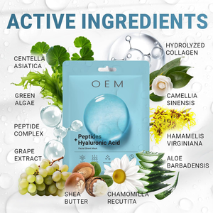 <span class=keywords><strong>Masque</strong></span> en tissu réparateur, apaisant, <span class=keywords><strong>hydratant</strong></span>, blanchissant et anti-âge au complexe de peptides et d'acide hyaluronique OEM - Product Image 2