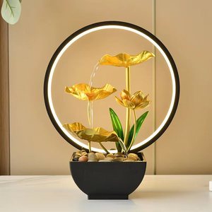 Fontaine d'eau Feng Shui de style chinois, en métal plaqué or, design lotus, pour salon, table basse, entrée, décoration - Product Image 4
