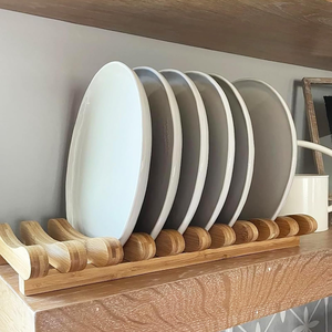 Escurridor de Platos Plegable Moderno de Bambú con 10 Ranuras, Soporte para Tapas de Ollas, Organizador de Almacenamiento para Cocina - Product Image 4