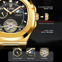 Montre automatique de luxe LIGE LG6821 avec logo personnalisé, squelette 3D en or, cadran ajouré, montre-bracelet pour homme, tourbillon lumineux, Montre Homme
