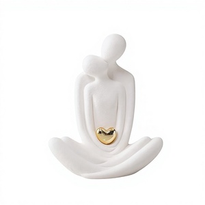 Jianermei Decorazione Artistica in Porcellana Bianca con Doppia Figura Umana Seduta <span class=keywords><strong>a</strong></span> Tema Yoga e Motivo <span class=keywords><strong>a</strong></span> Cuore, Fatta <span class=keywords><strong>a</strong></span> Mano, per Ingresso e Soggiorno - Product Image 1
