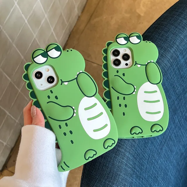 Cartoon 3D Crocodile Dinosaur Case for iPhone 14 13 Pro Max 12 11 XR XS SE 2020 6 7 8 Plus Cute Animals Soft Silicon Cover