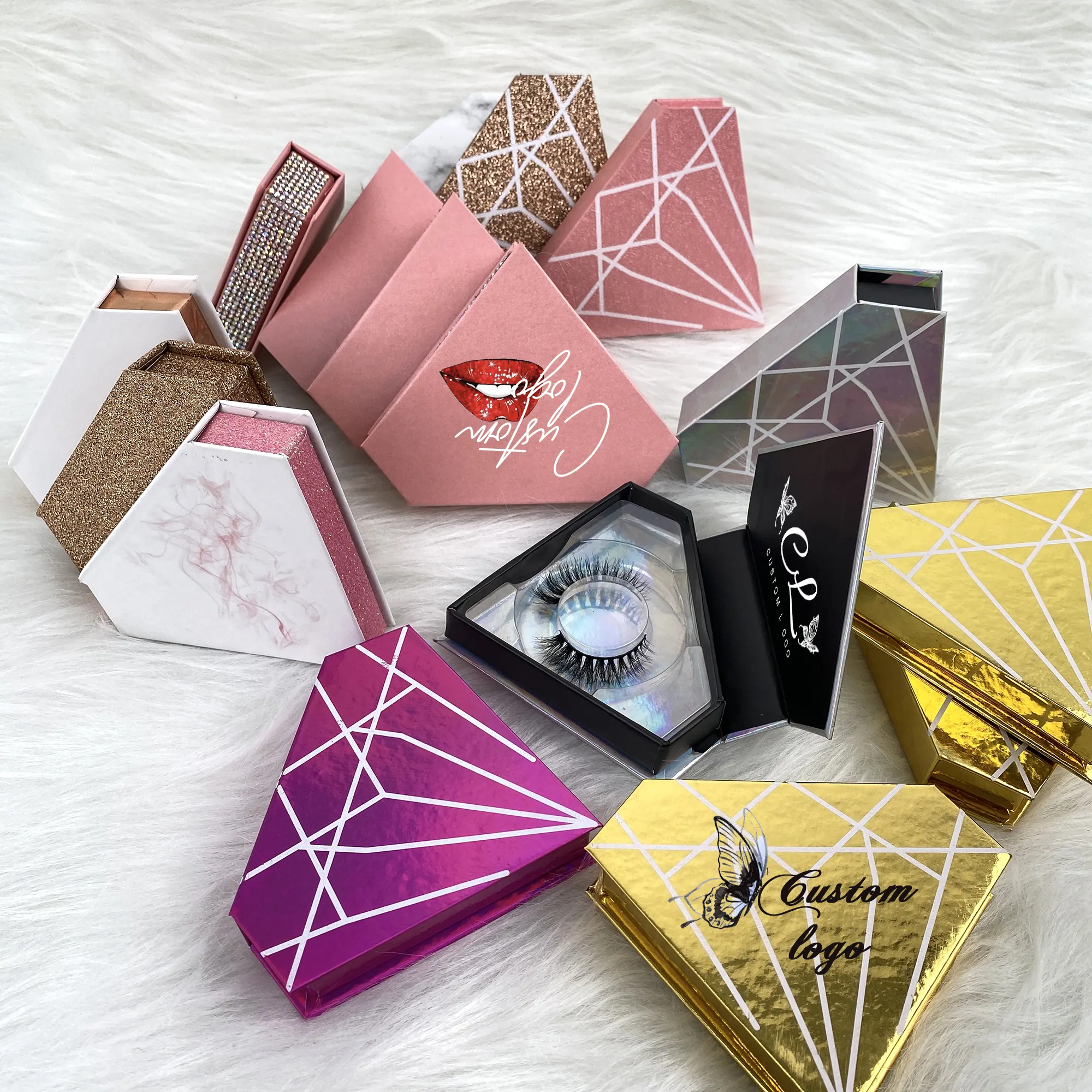 Eyelash box Empty unique Diamond shape lash packaging box with custom logo false eyelash packaging box