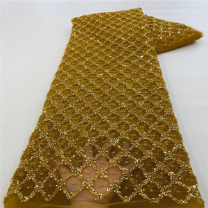 고품질 마름모꼴 격자무늬 스팽글 비즈 자수 레이스 원단 순색 레이스 테두리 웨딩 드레스용 - Product Image 6