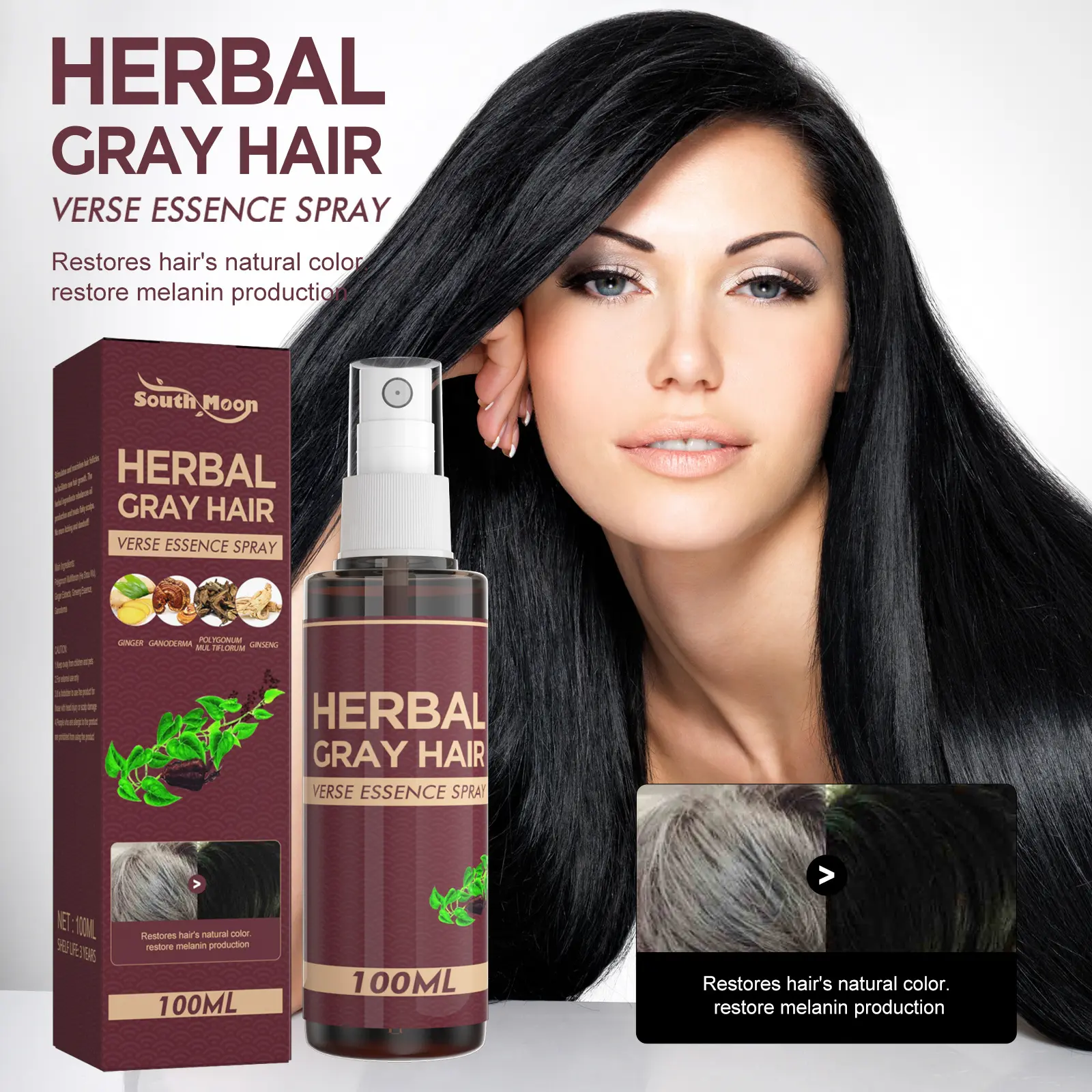 White To Black Hair Serum Treatment Polygonum Multiflorum Naturally Pigmented Herbal Liquid Hair Blackening Spray Hair Color