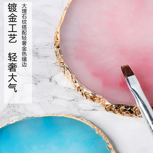 จานสีเรซิ่นสำหรับทำเล็บ รูปทรงวงกลม ขนาด 18 นิ้ว ขอบสีทอง ลายหินอาเกต สำหรับผสมสีและจัดแสดงสีเล็บ - Product Image 1