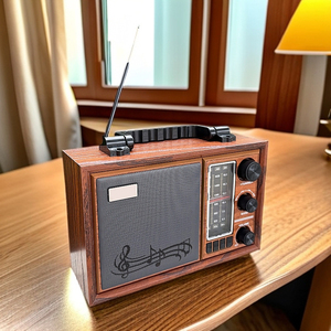Radio portable vintage à grain de bois FM AM SW 3 bandes avec connexion Bluetooth, lecteur MP3 USB TF, batterie rechargeable, décoration d'intérieur - Product Image 5