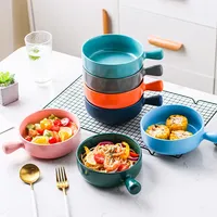 Bol à salade japonais avec poignée, ensemble de bols à soupe en céramique colorés et mignons, vaisselle de cuisine coréenne en porcelaine européenne pour la maison