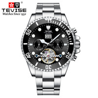 Montre mécanique de luxe pour homme TEVISE T823F, bracelet en acier, cadran rond, tourbillon, calendrier, lumineuse, montre de mode pour affaires