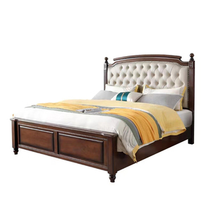 Lit moderne de style <span class=keywords><strong>français</strong></span> simple, 1,8 m, couleur noyer, style américain, luxe léger, rétro, capitonné en cuir, pour chambre principale - Product Image 3