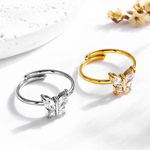 Cincin kupu-kupu terbuka dapat disesuaikan dalam baja tahan karat dan giok berlapis emas 18K untuk perhiasan ulang tahun pertunangan pernikahan - Product Image 1