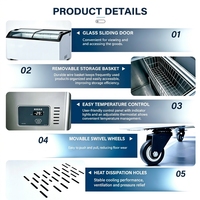 Congélateur vitrine commercial autoportant incurvé pour crème glacée, monotempérature, sans givre, écoénergétique, réglable, CE